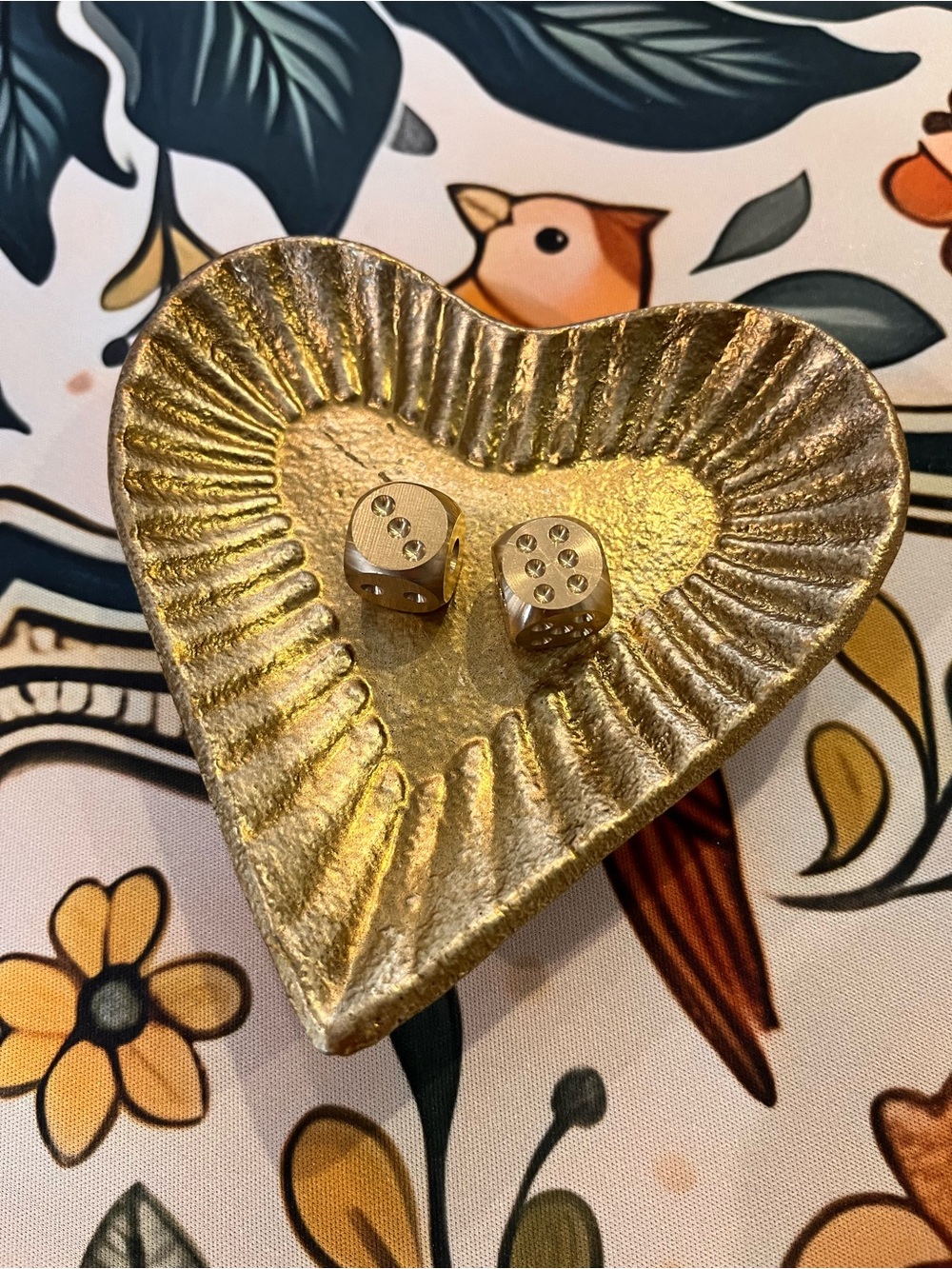 Mahjong Dice Dish, Elegant Gold Heart, Heavy